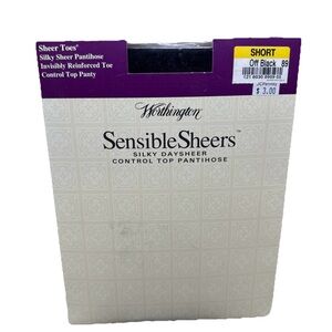 Worthington Sensible Sheers Control Top Pantyhose Short Off Black 89 Sheer Toes